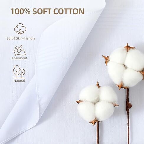 Premium Men’s White Handkerchiefs – 65% Polyester, 35% Cotton Blend hankies for mens – Durable, Soft, and Absorbent hankerchief machine wash (Permanent Press) in Saudi Arabia