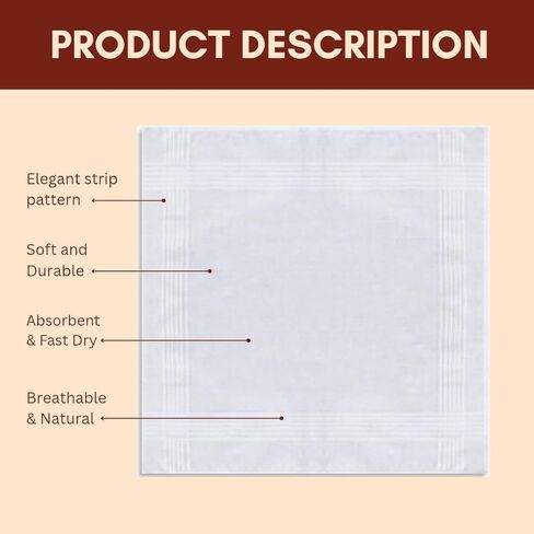 Premium Men’s White Handkerchiefs – 65% Polyester, 35% Cotton Blend hankies for mens – Durable, Soft, and Absorbent hankerchief machine wash (Permanent Press) in Saudi Arabia