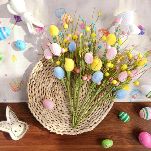 XmasExp 6 قطع زينة عيد الفصح للمنزل مع البيض - زهور صناعية لديكور الربيع الداخلي والخارجي، ديكور طاولة عيد الفصح وديكورات الشجرة للاحتفالات الاحتفالية (وردي أصفر) in Kuwait