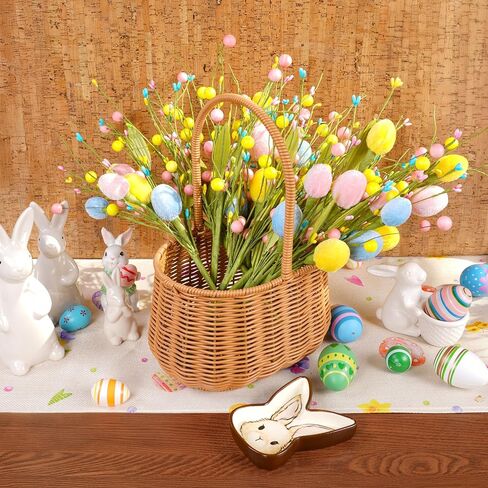 XmasExp 6 قطع زينة عيد الفصح للمنزل مع البيض - زهور صناعية لديكور الربيع الداخلي والخارجي، ديكور طاولة عيد الفصح وديكورات الشجرة للاحتفالات الاحتفالية (وردي أصفر) in Kuwait