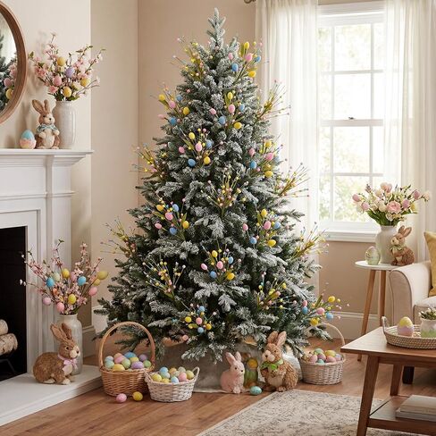 XmasExp 6 قطع زينة عيد الفصح للمنزل مع البيض - زهور صناعية لديكور الربيع الداخلي والخارجي، ديكور طاولة عيد الفصح وديكورات الشجرة للاحتفالات الاحتفالية (وردي أصفر) in Kuwait