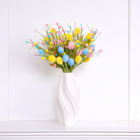XmasExp 6 قطع زينة عيد الفصح للمنزل مع البيض - زهور صناعية لديكور الربيع الداخلي والخارجي، ديكور طاولة عيد الفصح وديكورات الشجرة للاحتفالات الاحتفالية (وردي أصفر) in Kuwait