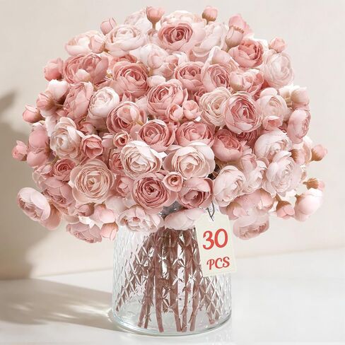 Alupssuc 30pcs حوذان الزهور الاصطناعية فو الحرير حوذان صغير، زهور الربيع الاصطناعية في الأماكن المغلقة لباقات DIY، السائبة وهمية الزفاف حشو الزهور لديكورات دش العروس، أحمر الخدود رث in Kuwait