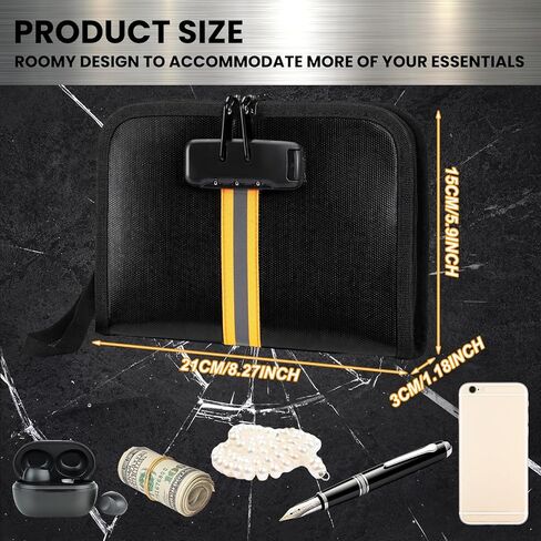 2 Pcs Fireproof Money Bag with Lock and Zipper, 8.2 x 5.7 x 1.1 Inch Waterproof Money Bag Waterproof Cash Storage Pouch Suitable for Cash, Mobile Phones, Keys, Credit Cards, Passports in Saudi Arabia