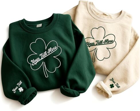 Tee Miracle Custom St Patrick's Day Embroidered Sweatshirt, Personalized Four Leaf Clover T-Shirt,Lucky Shamrock Irish Outfit in Saudi Arabia