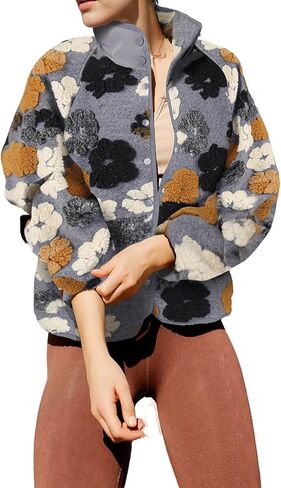 Aoang Floral Fleece Jacket Button Down Shacket Casual Sherpa Coats Warm Outwear in Saudi Arabia