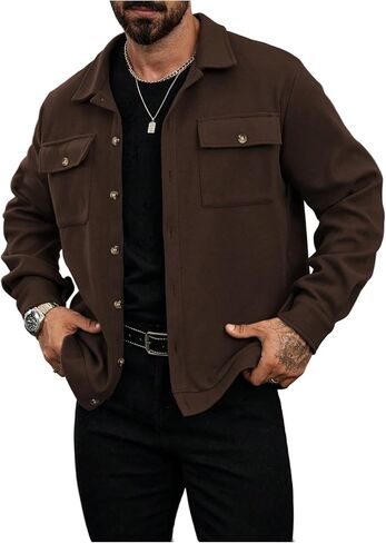 OYOANGLE Men's Long Sleeve Button Up Jacket Collared Neck Fall Shacket Coats Outerwear in Saudi Arabia