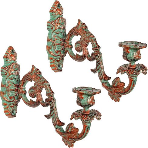 Sungmor Set of 2 Ornate Cast Iron Wall Candle Sconces,Distressed Gold with Black Accents,Vintage Taper Candle Holders,Decorative Wall-Mounted Sconces for Living Room,Bedroom and Farmhouse Decor in Saudi Arabia