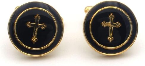 Round Gold Cross Cufflinks for Men, Elegant Religious Accessories, Ideal for Formal Events and Gift Giving in Saudi Arabia