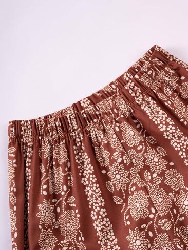 Girls Summer Outfit Set, Solid Color Ribbed Flutter Sleeve Top with Floral Print Wide Leg Pants, 2 Piece in Saudi Arabia