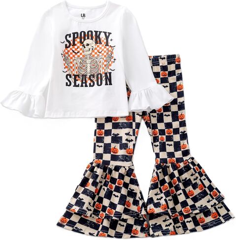 Unique Baby 2 Piece Girls Double Bell Bottom Leggings Outfit with Long Sleeved Shirt Kid and Toddler Clothes Set in Saudi Arabia