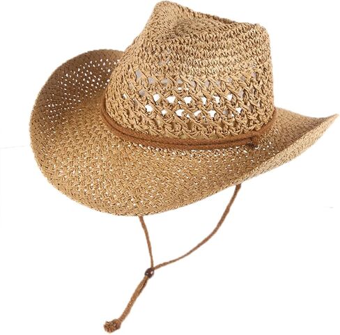 Women/Men Straw Cowboy Hat Wide Brim Sun Beach Cowgirl Hat Summer Western Cowboy for Travel Outdoor Family in Saudi Arabia