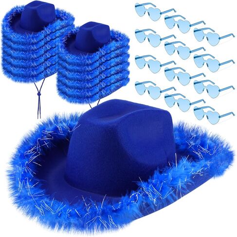 Zhanmai Cowboy Hat Cowgirl Hat with Feathers and Heart Sunglasses for Bachelorette Party, Costume Party in Saudi Arabia