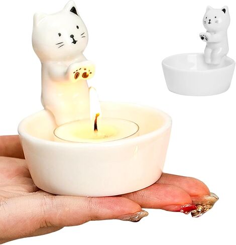 Kitten Candle Holder, Cute Cartoon Cat Candlestick Handmade Scented Candle Sticks Holder Decor Cat Lover Gifts Ca-t Home Decor Candlestick (Not Included Candles)(Color:White) in Saudi Arabia
