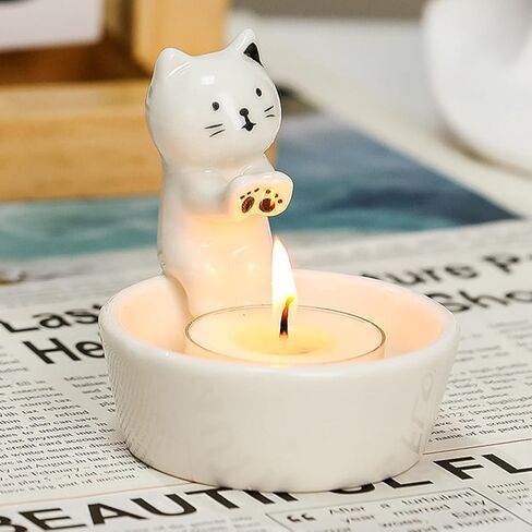 Kitten Candle Holder, Cute Cartoon Cat Candlestick Handmade Scented Candle Sticks Holder Decor Cat Lover Gifts Ca-t Home Decor Candlestick (Not Included Candles)(Color:White) in Saudi Arabia