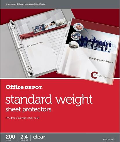 واقيات الأوزان القياسية من Office Depot، مقاس 8 1/2 بوصة. × 11 بوصة، شفاف، عبوة من 200 قطعة، OD491694 in Kuwait