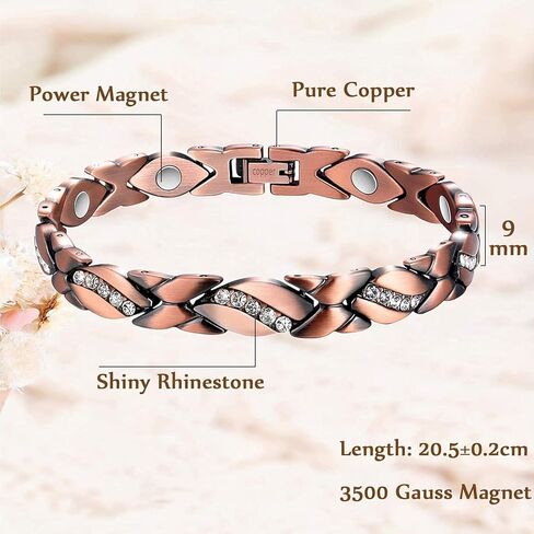 أساور نحاسية للنساء أساور مغناطيسية نقية للنساء كريستال لينك مجوهرات عيد الميلاد هدية 3500 غاوس ضبط أداة in Kuwait