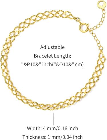 18K Solid Gold Link Bracelet for Women, Real Pure Gold Jewelry Dainty Mesh Chain Bracelet for Girlfriend Couples Mom Gifts in Saudi Arabia