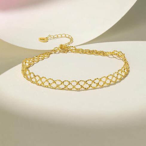 18K Solid Gold Link Bracelet for Women, Real Pure Gold Jewelry Dainty Mesh Chain Bracelet for Girlfriend Couples Mom Gifts in Saudi Arabia
