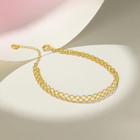 18K Solid Gold Link Bracelet for Women, Real Pure Gold Jewelry Dainty Mesh Chain Bracelet for Girlfriend Couples Mom Gifts in Saudi Arabia