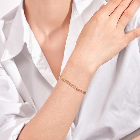 18K Solid Gold Link Bracelet for Women, Real Pure Gold Jewelry Dainty Mesh Chain Bracelet for Girlfriend Couples Mom Gifts in Saudi Arabia
