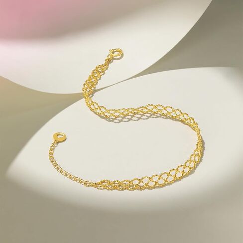 18K Solid Gold Link Bracelet for Women, Real Pure Gold Jewelry Dainty Mesh Chain Bracelet for Girlfriend Couples Mom Gifts in Saudi Arabia