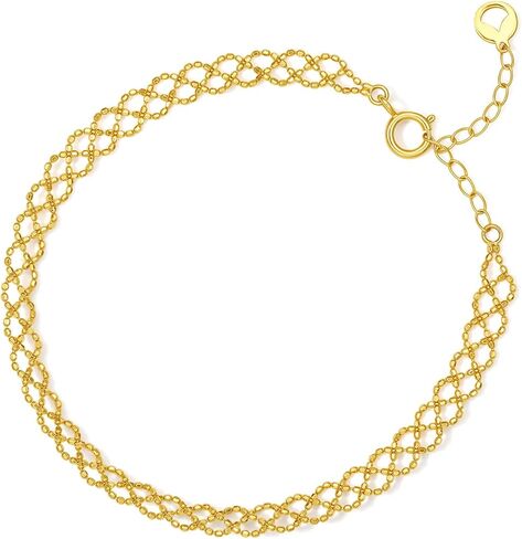 18K Solid Gold Link Bracelet for Women, Real Pure Gold Jewelry Dainty Mesh Chain Bracelet for Girlfriend Couples Mom Gifts in Saudi Arabia
