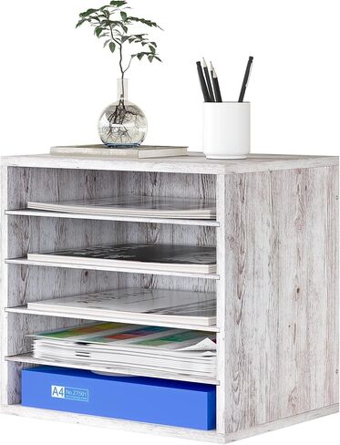 منظم فارز البريد، منظم ملفات سطح المكتب الخشبي بحجم الحروف، لوازم مكتبية متينة لتخزين الورق مع أرفف قابلة للتعديل للمكتب، 5 مقصورات بيضاء in Kuwait