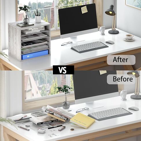 منظم فارز البريد، منظم ملفات سطح المكتب الخشبي بحجم الحروف، لوازم مكتبية متينة لتخزين الورق مع أرفف قابلة للتعديل للمكتب، 5 مقصورات بيضاء in Kuwait