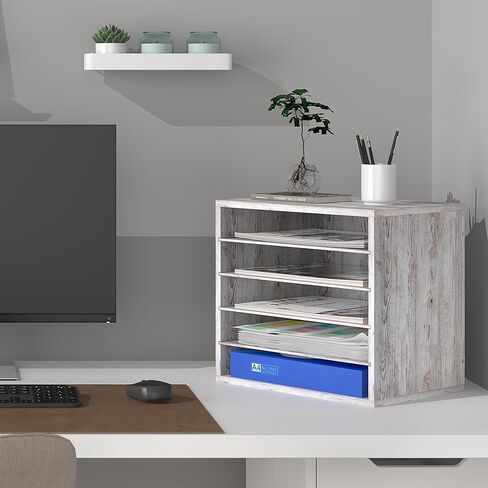 منظم فارز البريد، منظم ملفات سطح المكتب الخشبي بحجم الحروف، لوازم مكتبية متينة لتخزين الورق مع أرفف قابلة للتعديل للمكتب، 5 مقصورات بيضاء in Kuwait