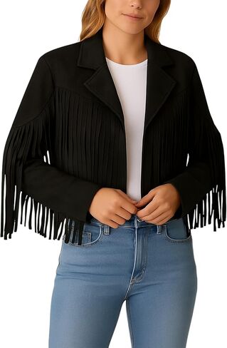 Jild Suede Leather Jacket Women Long Sleeve Fall & Winter Women's Fashion Moto Biker Jacket Open Front Cropped Coat Outerwear in Saudi Arabia