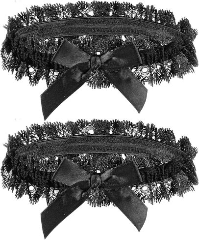 2 Pcs Black Garters, Elegant Lace Wedding Garter for Bride Stretchy Bowknot Bridal Accessories Sexy Thigh Garter Belt Toss Leg Ring for Party, Prom, Anniversary, Engagement in Saudi Arabia