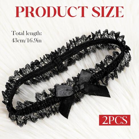 2 Pcs Black Garters, Elegant Lace Wedding Garter for Bride Stretchy Bowknot Bridal Accessories Sexy Thigh Garter Belt Toss Leg Ring for Party, Prom, Anniversary, Engagement in Saudi Arabia