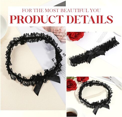 2 Pcs Black Garters, Elegant Lace Wedding Garter for Bride Stretchy Bowknot Bridal Accessories Sexy Thigh Garter Belt Toss Leg Ring for Party, Prom, Anniversary, Engagement in Saudi Arabia