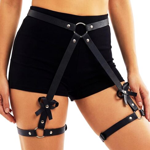 REETAN Leather Rave Leg Harness Black Fashion Punk Thigh Garter Belt for Women in Saudi Arabia