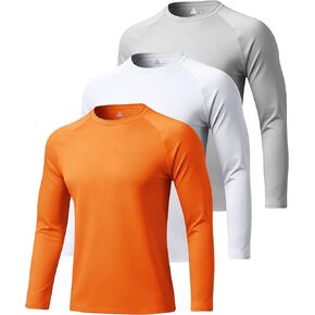 3 قطع من القمصان طويلة الأكمام للرجال بعامل حماية من أشعة الشمس فوق البنفسجية 50+، قمصان للحماية من أشعة الشمس ماصة للرطوبة وواقي من الطفح الجلدي والتمارين الرياضية والسباحة in Kuwait