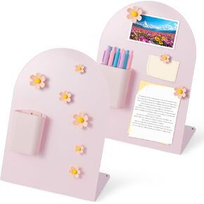 Magnetic Bulletin Board for Tabletops - 2 Pack Metal Magnet Display Memo Note Souvenir Boards with Stand, 12 Flower Pins and 2 Pen Holders for Home Office School Kitchen Table Desk (11"×7.9") in Kuwait