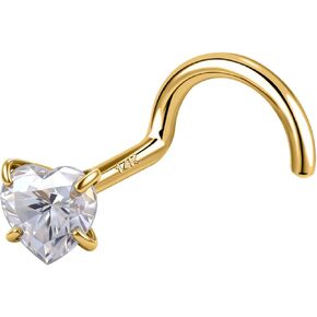 خاتم أنف من الذهب عيار 14 قيراط من سيلويا مع مويسانيتي على شكل قلب - مسمار أنف مضاد للحساسية/مسمار أنف على شكل حرف L، مجوهرات ثقب الأنف من الذهب الصلب عيار 20 جرام للرجال والنساء in Kuwait