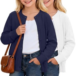2 Pack Girls Cardigan Sweater Long Sleeve Knit Tops Button Kids School Uniforms Fall Winter for 4-12 Years in Saudi Arabia