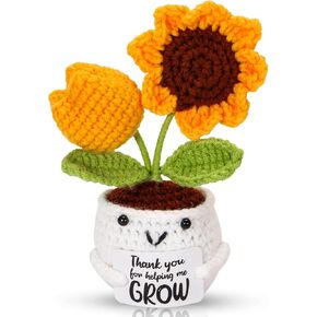 زينة كروشيه عباد الشمس الإيجابية الصغيرة المصنوعة يدويًا مع بطاقة، شكرًا لمساعدتي على النمو، هدايا للمدرسين للنساء، والكريسماس، وأعياد الميلاد، والتخرج، وهدية السنة الجديدة. in Kuwait