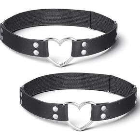 2Pcs Leather Heart Garter, Adjustable Thigh Garter Belt Punk Rock Leg Ring for Women Cosplay Party (Black) in Saudi Arabia