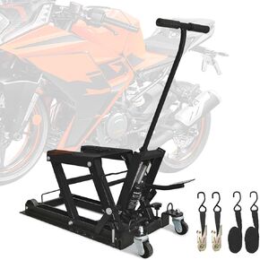 جاك رفع الدراجة النارية الهيدروليكي، حامل رفع ATV من الفولاذ عالي التحمل مع عجلات ومقبض، طاولة رفع دراجة نارية محمولة مع 4 عجلات قدم هيدروليكي للدراجات النارية ATV UTV Powersports in Kuwait