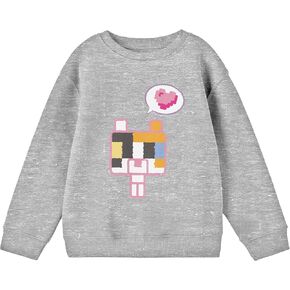 Minecraft Franchise Colorful Kitten with Block Heart Youth Heather Gray Crew Neck Sweatshirt in Saudi Arabia