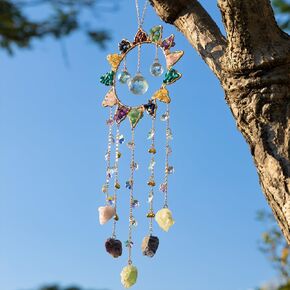 7 Chakra Crystal Sun Catcher Hanging Decor, Rainbow Maker with 3 K9 Crystal Prism Balls & Natural Crystal Stone, Wall and Window Decor Ornament for Home, Bedroom, Balcony, Handmade Gift. in Kuwait