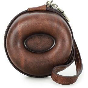 حافظة ساعة سفر من الجلد على شكل دونات من كريزي هورس - محمولة مع حزام معصم قابل للفصل، بكرة ساعة مقاومة للكسر والتسرب للساعات الميكانيكية والكوارتز والساعات الذكية (بني أحمر) in Kuwait