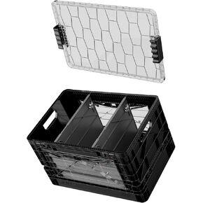 SIDIO Full-Size Collapsible Crate - Heavy Duty Stackable Storage Bin with Lid & 2 Short-Ways Dividers, Durable Plastic Organizer for Home, Office, Garage & Outdoor Use (Red) in Saudi Arabia