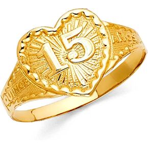 The World Jewelry Center 14k Yellow Gold SOLID Sweet 15 Years Birthday Ring in Saudi Arabia
