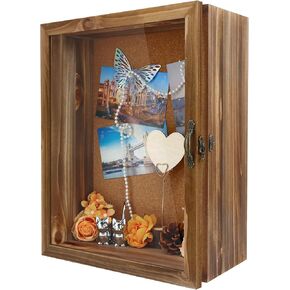 صندوق تظليل خشبي بعرض عميق مقاس 11 × 14 بوصة مع زجاج حقيقي - عمق 5 بوصة للمقتنيات والتذكارات والدمى والألعاب، أو سطح الطاولة أو الحائط، يتضمن لوحة خلفية من الفلين و10 دبابيس in Kuwait