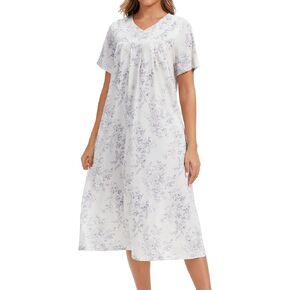 Nightgowns for Women Cotton Short Sleeve Sleepwear Victorian V Neck Night Dress with Pockets Loose Loungewear S-3XL in Saudi Arabia