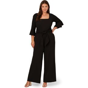 Adrianna Papell, Knit Crepe Tie Front Jumpsuit, Black in Saudi Arabia